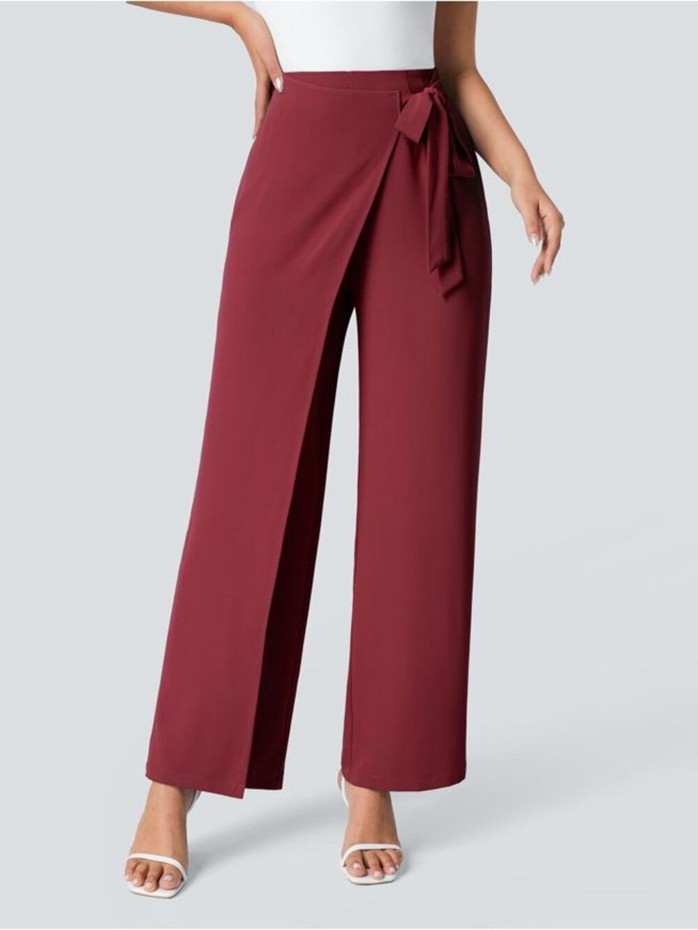 Halara Flex High Waisted Tie Side Wide Leg Work Pants Plum Red Size Medium Tall